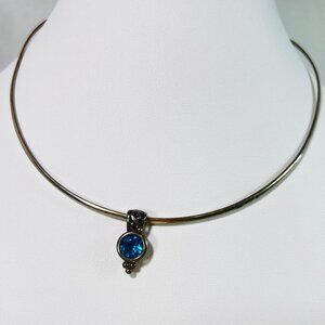 Vintage Sterling Silver 16" Torque Choker Necklace 925 Pendant Blue Gemstone